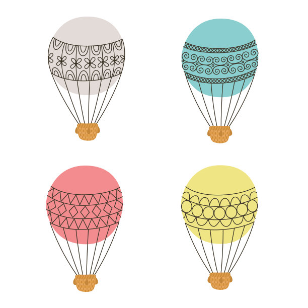 浮空器气球轮廓彩色图标设置图片下载