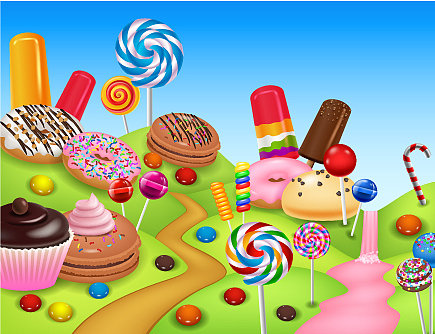 有蛋糕冰淇淋甜甜圈的甜蜜乐园图片下载