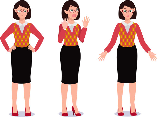 商务女性在西装设置情感姿势图片下载