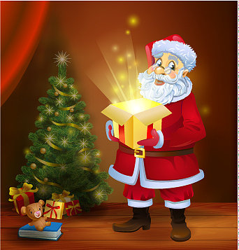 圣诞奇迹——圣诞老人拿着一个盒子图片下载