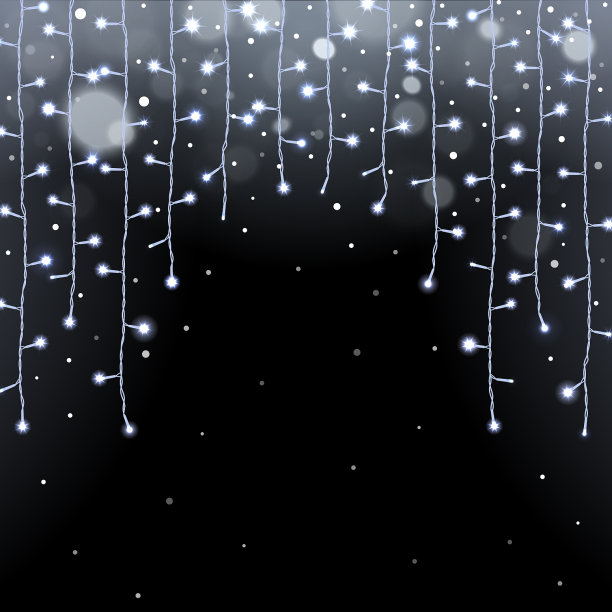 发光的圣诞灯，花环和飘落的雪花图片下载