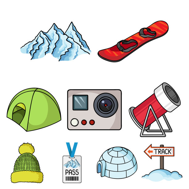 滑雪场设置图标卡通风格大图片下载