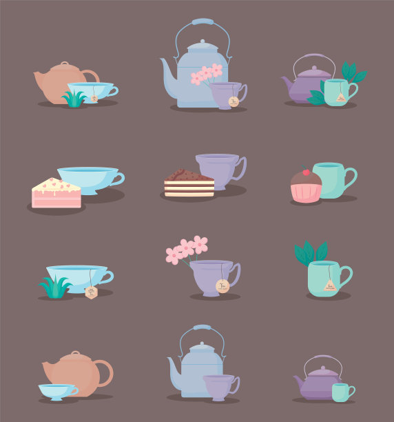 套茶壶和茶杯茶图标图片下载