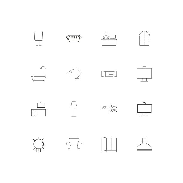 家具和家庭口音线性薄图标集图片下载
