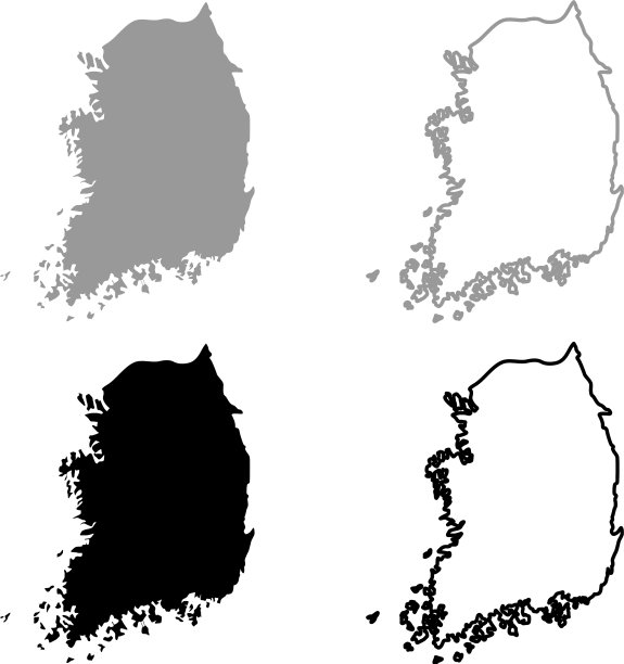 韩国地图图标轮廓集 - 灰黑色图片下载
