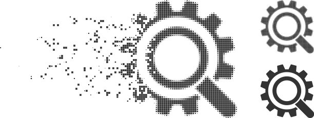 破碎像素半色调搜索选项齿轮图标图片下载