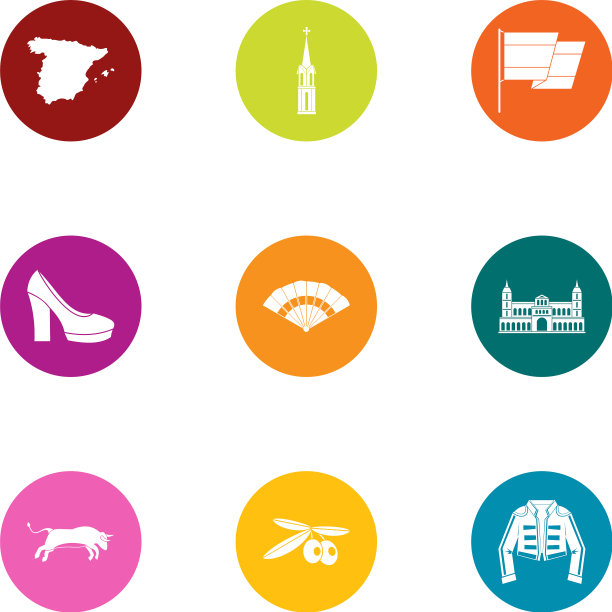 老欧洲图标设置扁平风格图片下载