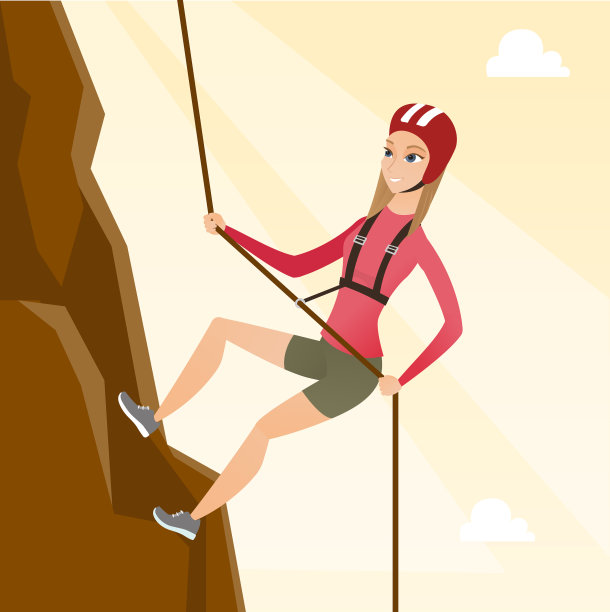 一个白人女人用绳子爬山图片下载