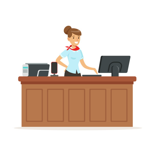 友好的年轻女子在后面接待了一位图片下载