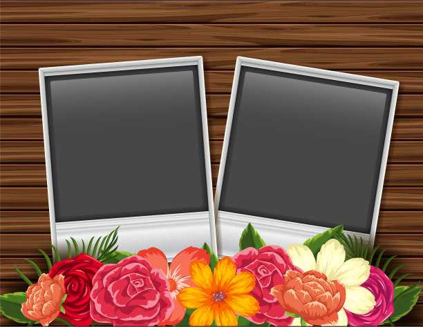 两个花在木板上的相框图片下载