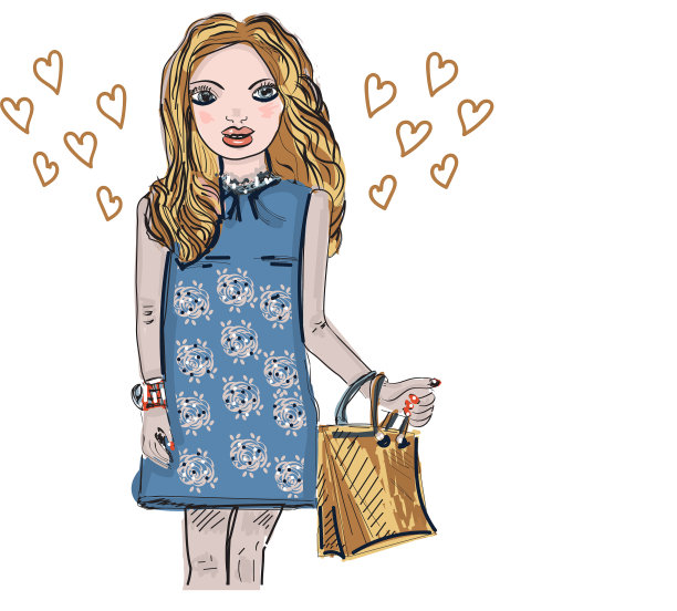 手画漂亮可爱的金发女孩在一个图片下载