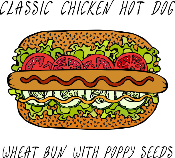 经典的鸡肉热狗配芝麻小面包图片下载