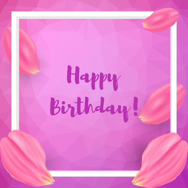 框架和花瓣在粉红色的多边形艺术背景图片下载