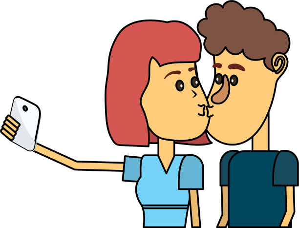 情侣接吻和用智能手机自拍图片下载