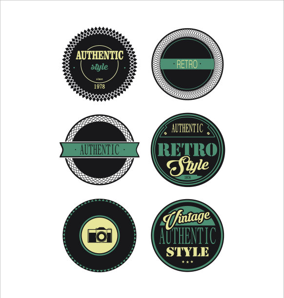 复古标签黑色和绿色组3图片下载
