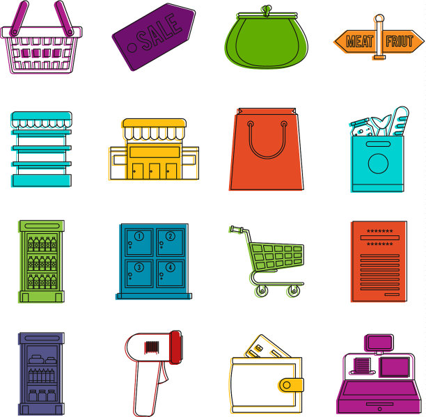 超级市场图标涂鸦集图片下载