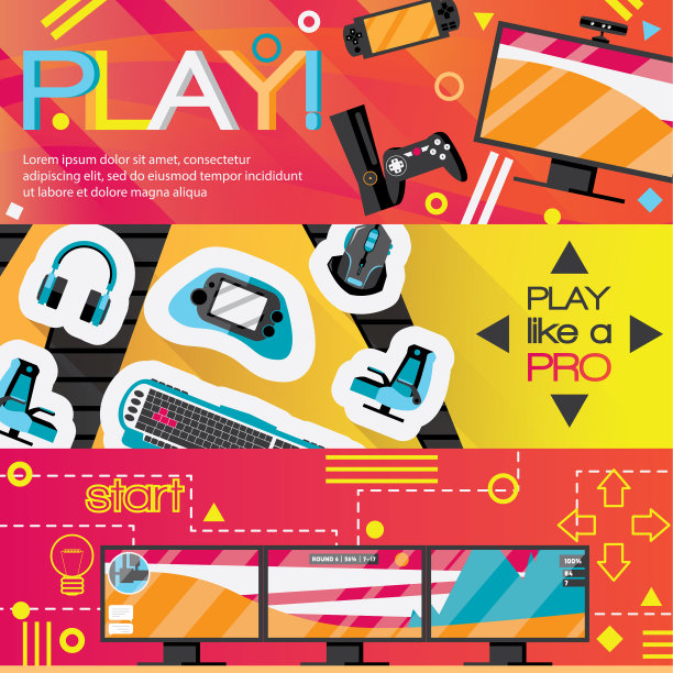 电子游戏和玩家横向横幅设计图片下载