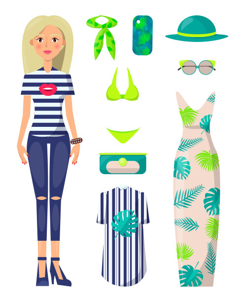 年轻的金发女孩穿着时髦的夏季服装图片下载