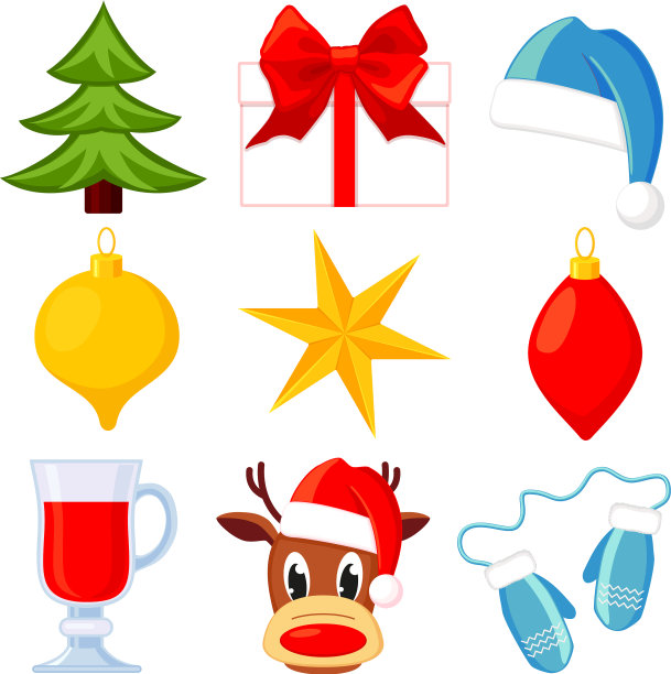 9套色彩缤纷的卡通圣诞元素套装图片下载
