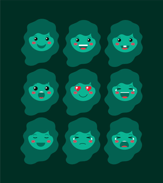 绿色小女孩的表情设置可爱的角色图片下载