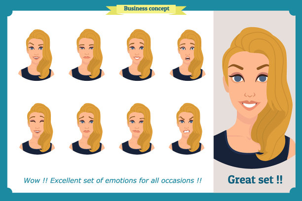 一套女人表情孤立的女商人图片下载