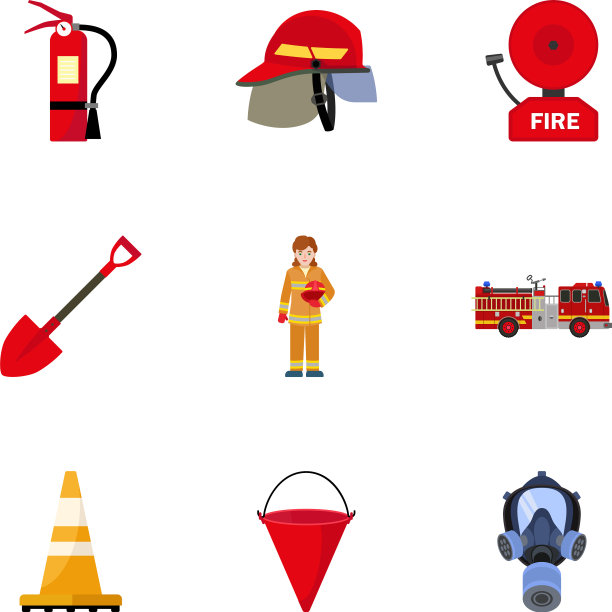 安全消防图标设置平面风格图片下载