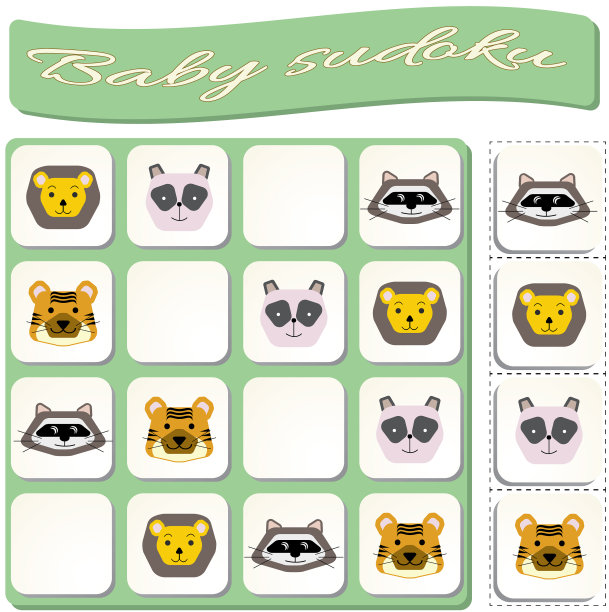 给孩子们玩的数独游戏，里面有五颜六色的动物图片图片下载