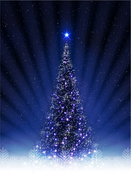 圣诞蓝色设计与闪亮的圣诞树图片下载
