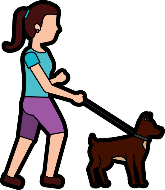 女人遛狗宠物图标形象图片下载