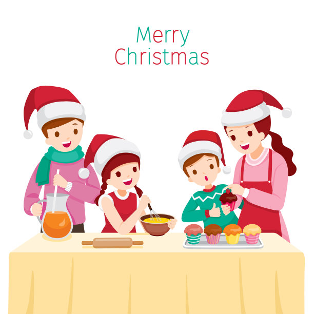 快乐的一家人一起烤蛋糕图片下载