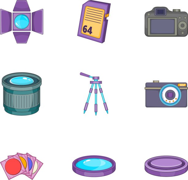 摄影图标设置卡通风格图片下载