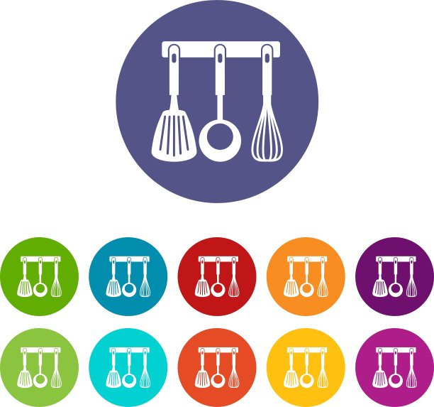抹刀，勺子和搅拌器厨房工具设置图标图片下载