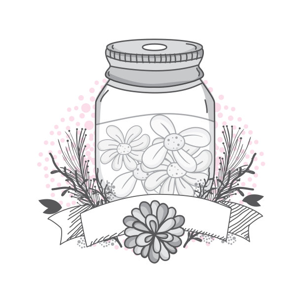 花在梅森瓶绘图设计图片下载