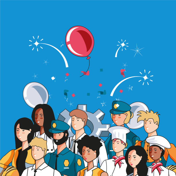 劳动节快乐标签与团体工人图片下载