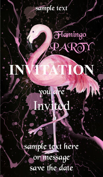 火烈鸟派对邀请卡水彩画图片下载