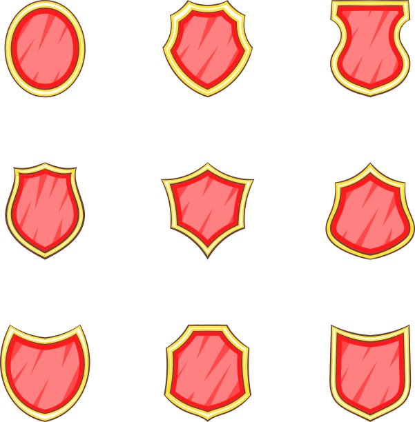 盾牌形状图标设置卡通风格图片下载