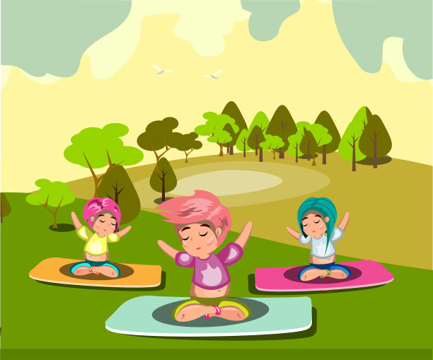 一群女人在公园里练瑜伽图片下载