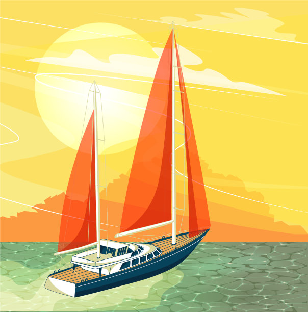 卡通风格的帆船旗帜图片下载