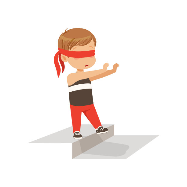 男孩被蒙住眼睛，独自站在梯子的横档上图片下载