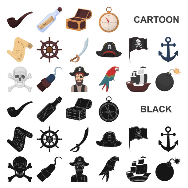 海盗海上强盗卡通图标集合图片下载