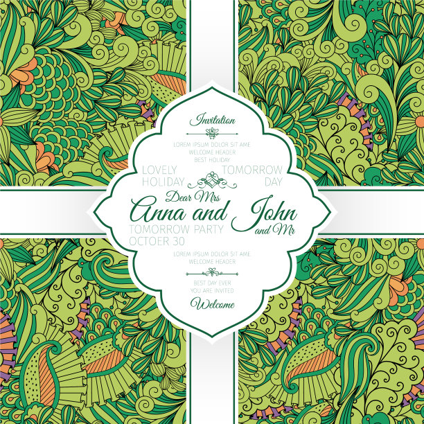 绿叶和漩涡图案卡图片下载