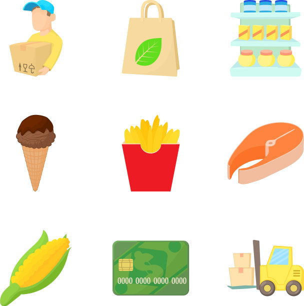 市场的图标设置卡通风格图片下载