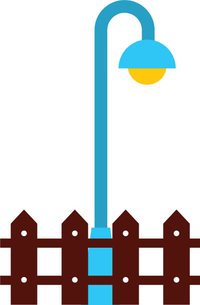 街灯灯木栅栏公园元素图片下载