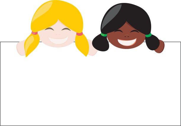 多文化女孩举着白色的空横幅图片下载