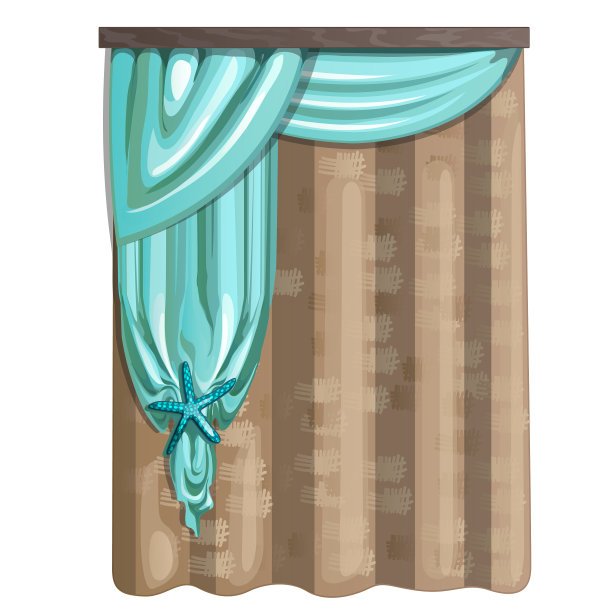 粗麻布窗帘和绿松石色织物素材图片