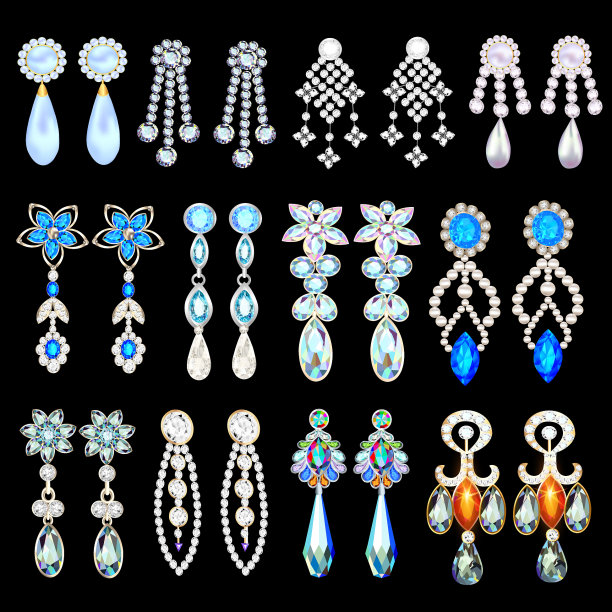 一套珠宝耳环与宝石图片下载