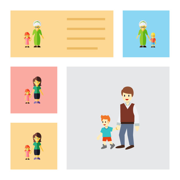 平面图标亲戚设置的奶奶男孩图片下载