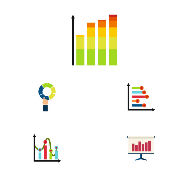 平面图标图表集的图表、饼状图和柱状图图片下载