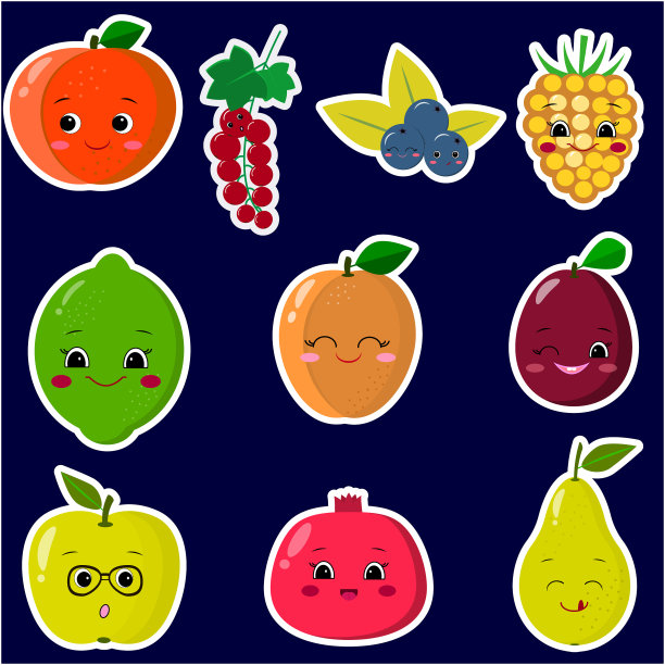 图标水果笑脸贴纸与白色图片下载