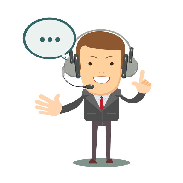 微笑的男性接线员耳机讲话图片下载